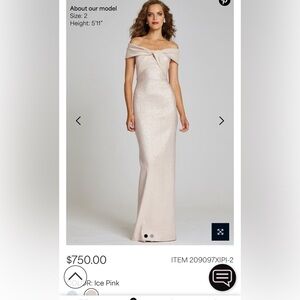 TERI JON METALLIC TWIST FRONT GOWN